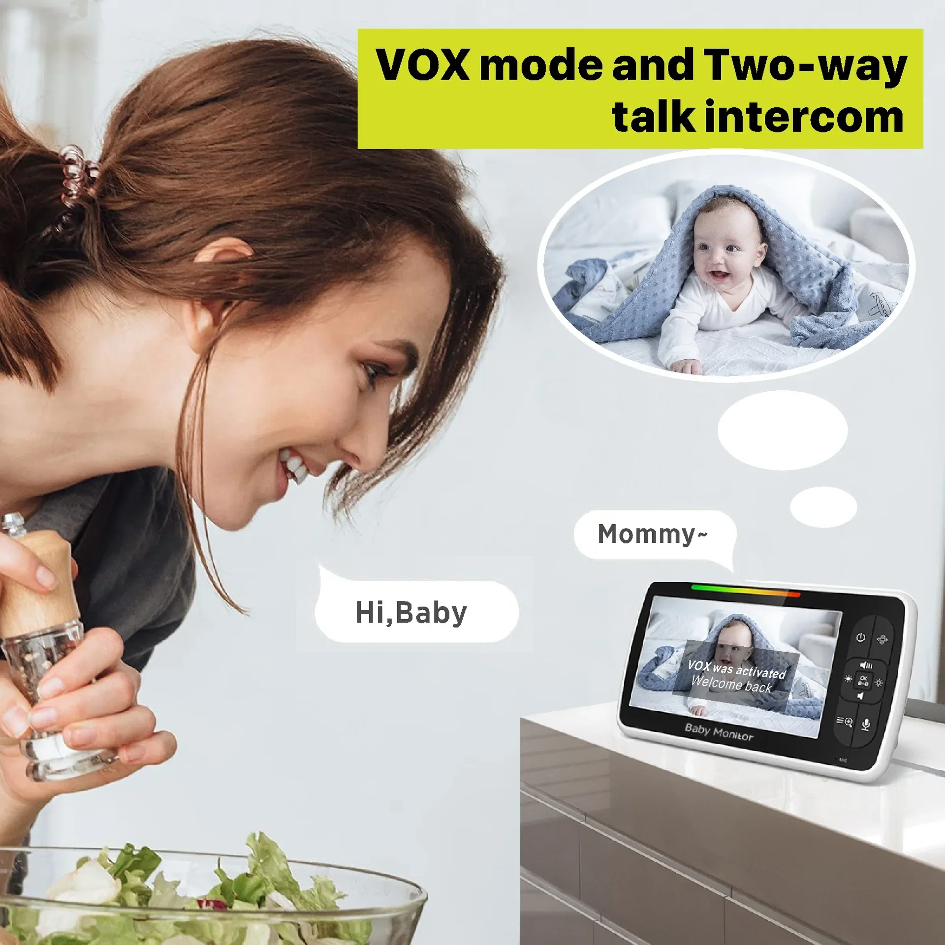 5.0インチビデオベビーモニター、PTZカメラ付き、2Xズー - Audio Hd Music のレビューと価格